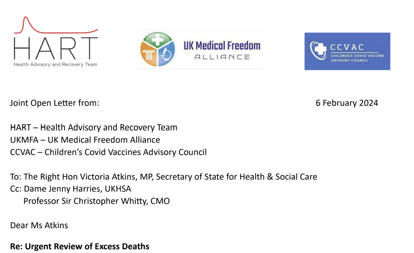 Joint Open Letter to Health Secretary Victoria Atkins re Excess Deaths and Link to Covid Jabs
